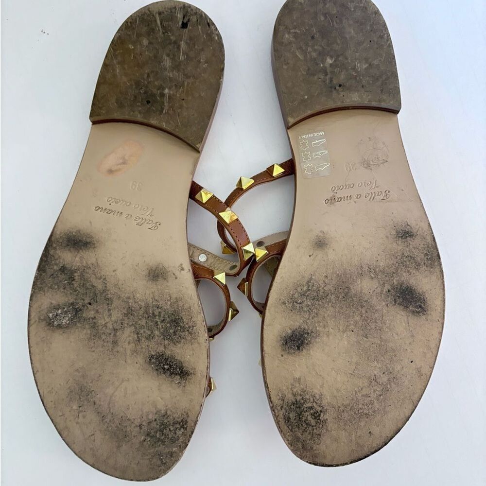 Studded Strappy Tan Leather Sandals Made in Italy Size 39 - Picture 9 of 9